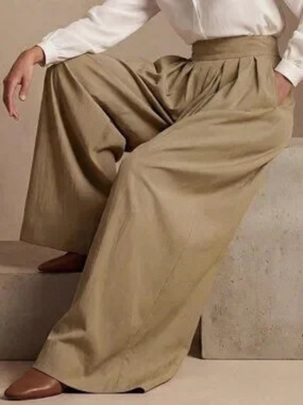Khaki Casual Women's Loose Wide-Leg Pants - Picture 2 of 4